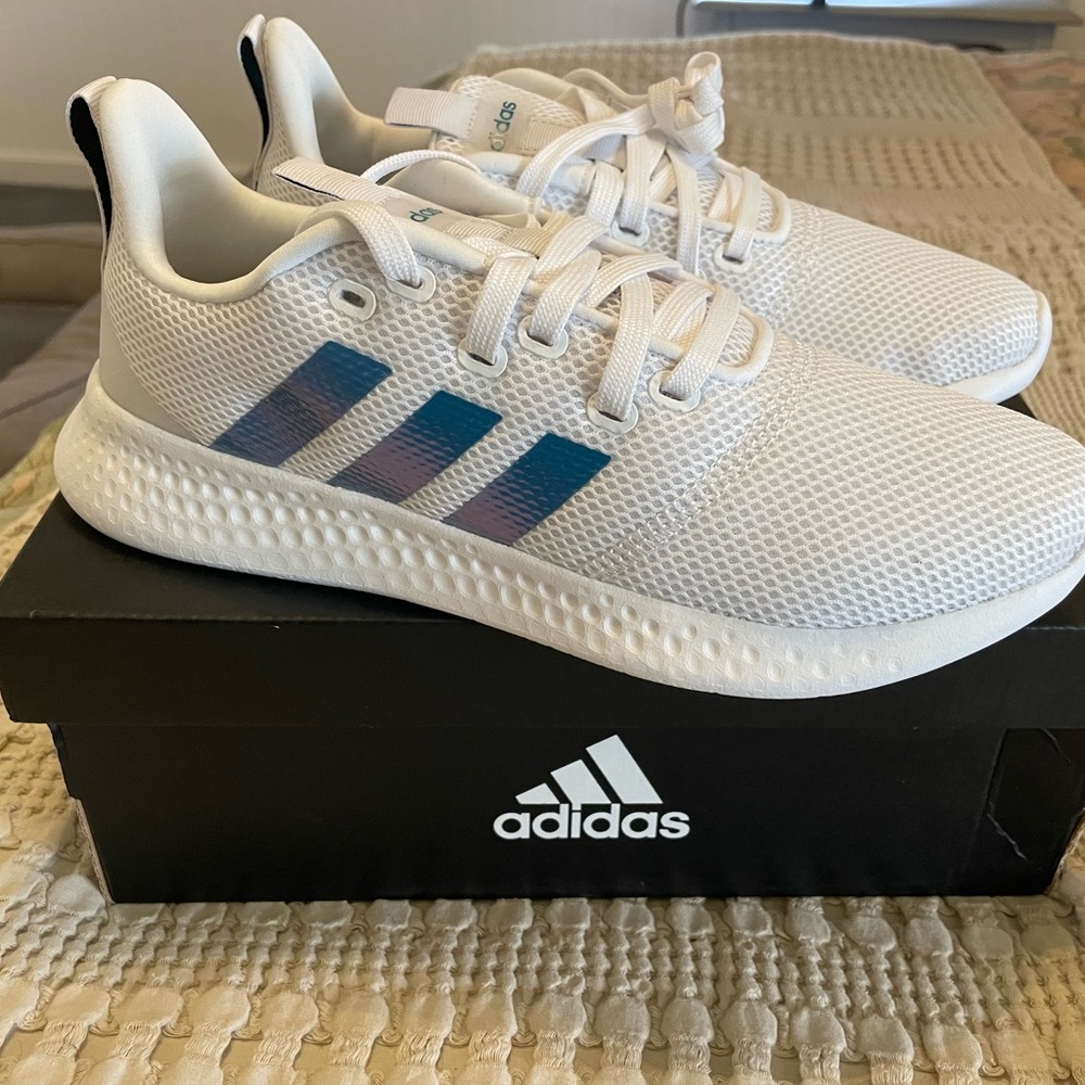 Adidas White & teal Puremotion running shoes 8.5